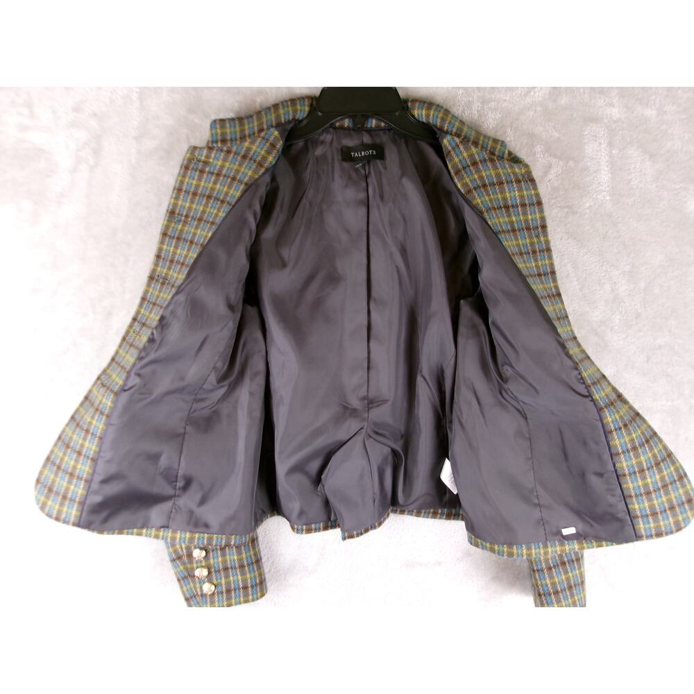 Talbots Wool Blend Plaid Military Jacket Size 8 Crest Buttons Equestrian Preppy - Picture 5 of 8